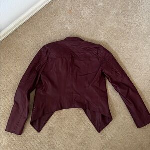Burgundy Faux Leather asymmetrical jacket-XS
